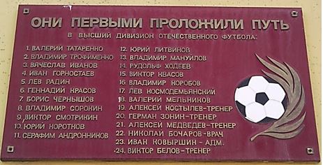 Мемориальная доска, установленная в честь воронежских футболистов, впервые пробившихся в высшую лигу
