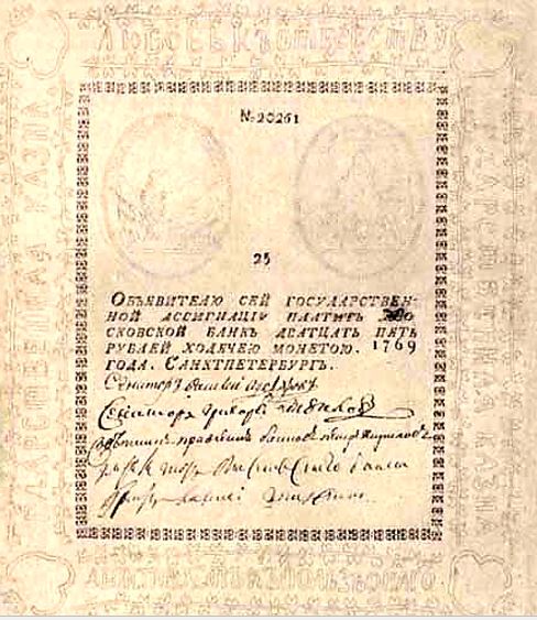 Первые бумажные деньги в России (ассигнации)