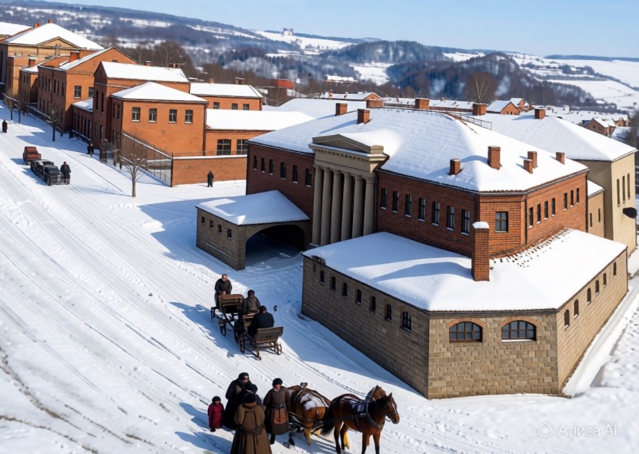 Воронежский театр в 1820-х гг. Рисунок-реконструкция В.П. Трофимова. Изображение обработано ИИ.